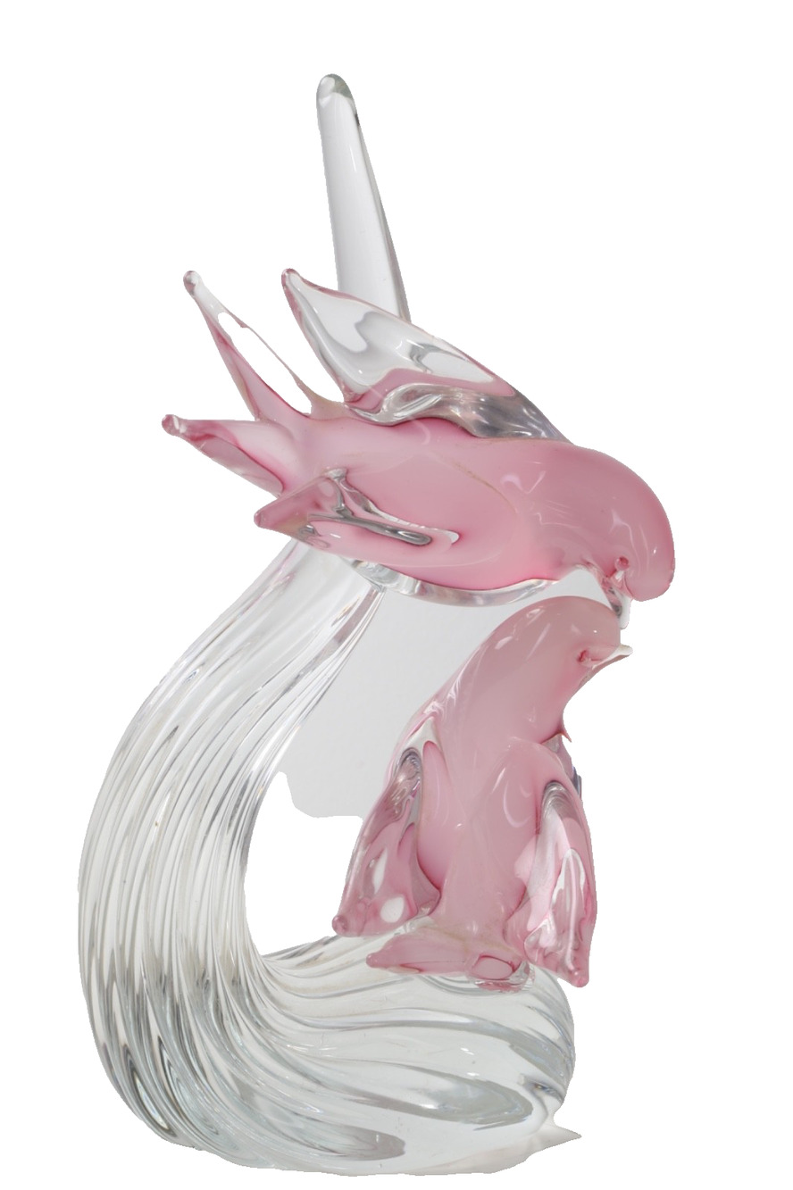 VINTAGE 1970s Murano Glass Pink & Clear Swirl Bird Pair Sculpture Figurine